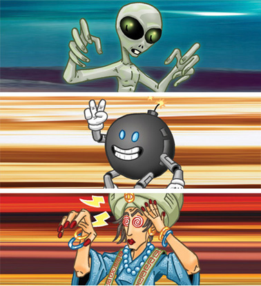 Alien, Bombot and Psychic